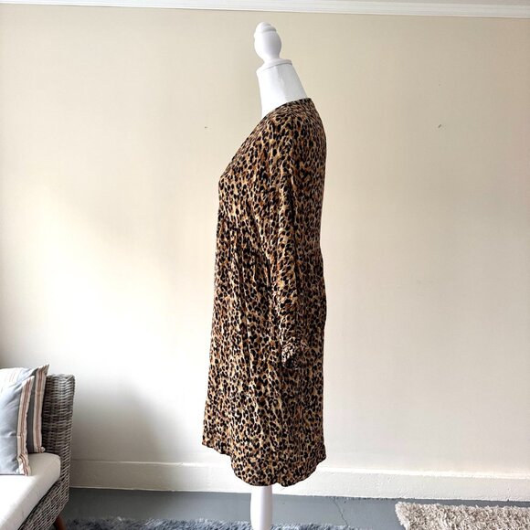 ZARA TRF | Leopard Print Babydoll Empire Waist 3/4 Sleeve Lined Mini Dress XS - Picture 5 of 11